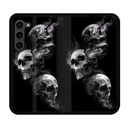Housse Cuir Portefeuille Pour Samsung Galaxy S23 Plus Tete de Mort Triple