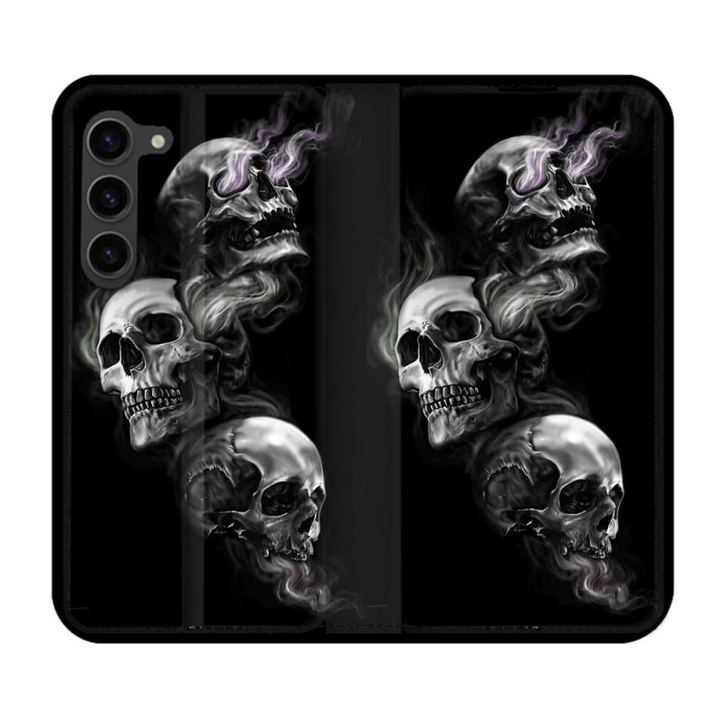 Housse Cuir Portefeuille Pour Samsung Galaxy S23 Plus Tete de Mort Triple