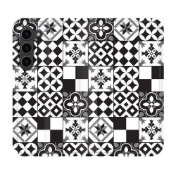 Housse Cuir Portefeuille Pour Samsung Galaxy S23 Plus Texture Carreau Ciment Noir