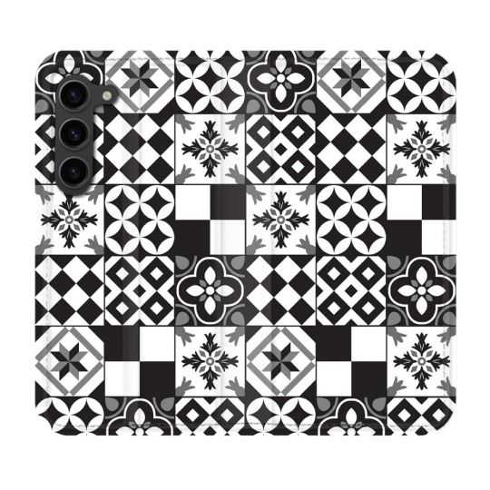 Housse Cuir Portefeuille Pour Samsung Galaxy S23 Plus Texture Carreau Ciment Noir