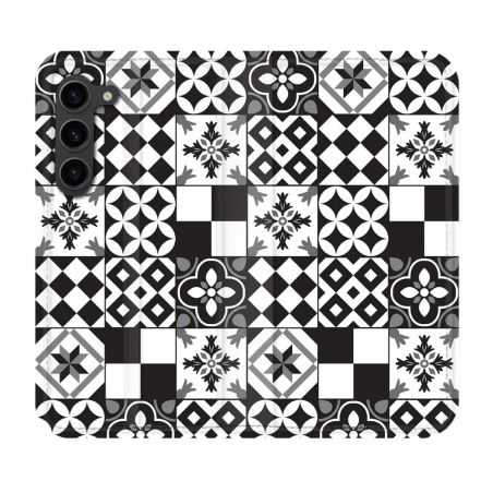 Housse Cuir Portefeuille Pour Samsung Galaxy S23 Plus Texture Carreau Ciment Noir