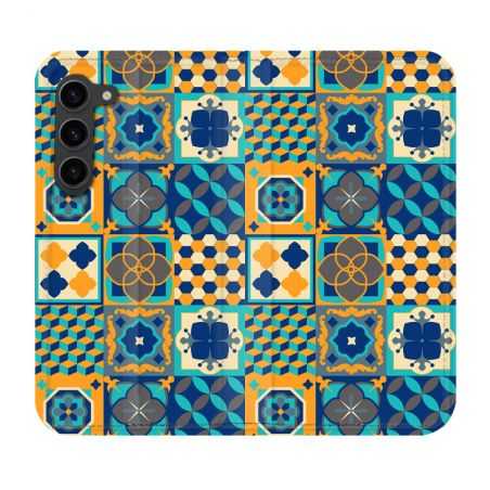 Housse Cuir Portefeuille Pour Samsung Galaxy S23 Plus Texture Carreau Ciment Orange