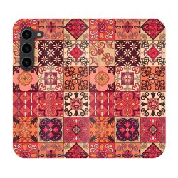 Housse Cuir Portefeuille Pour Samsung Galaxy S23 Plus Texture Carreau Ciment Rouge