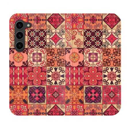 Housse Cuir Portefeuille Pour Samsung Galaxy S23 Plus Texture Carreau Ciment Rouge