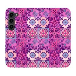 Housse Cuir Portefeuille Pour Samsung Galaxy S23 Plus Texture Carreau Ciment Violet