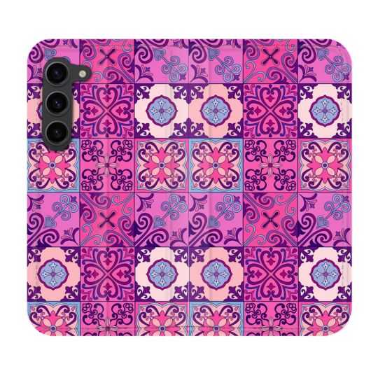 Housse Cuir Portefeuille Pour Samsung Galaxy S23 Plus Texture Carreau Ciment Violet