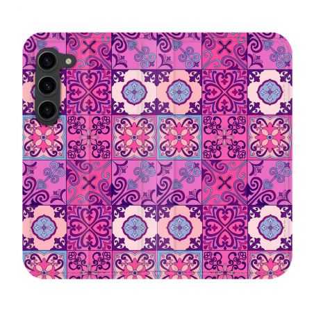 Housse Cuir Portefeuille Pour Samsung Galaxy S23 Plus Texture Carreau Ciment Violet