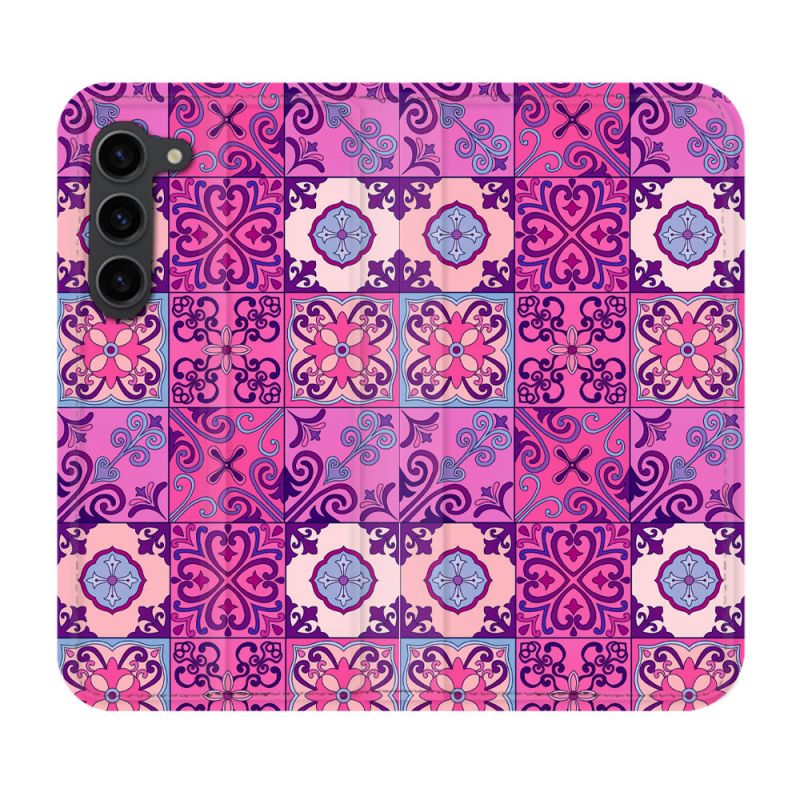 Housse Cuir Portefeuille Pour Samsung Galaxy S23 Plus Texture Carreau Ciment Violet
