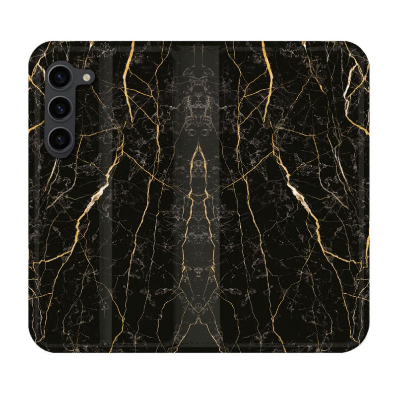 Housse Cuir Portefeuille Pour Samsung Galaxy S23 Plus Texture Marbre Noir