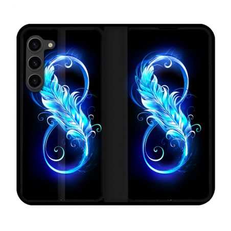 Housse Cuir Portefeuille Pour Samsung Galaxy S23 Plus Texture Plume Infini Bleu