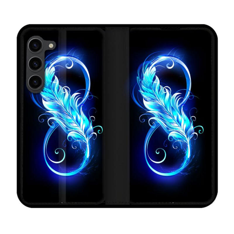 Housse Cuir Portefeuille Pour Samsung Galaxy S23 Plus Texture Plume Infini Bleu