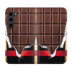Housse Cuir Portefeuille Pour Samsung Galaxy S23 Plus Texture Trompe Oeil Chocolat