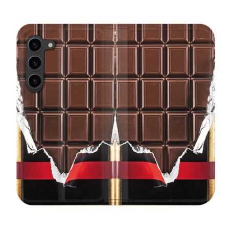 Housse Cuir Portefeuille Pour Samsung Galaxy S23 Plus Texture Trompe Oeil Chocolat