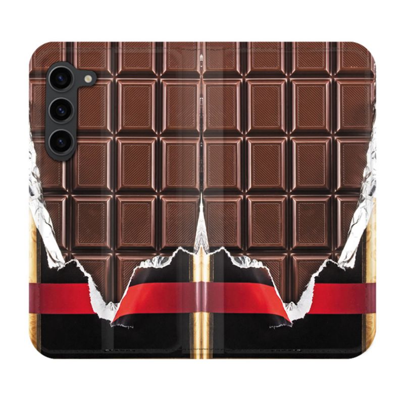 Housse Cuir Portefeuille Pour Samsung Galaxy S23 Plus Texture Trompe Oeil Chocolat