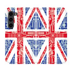 Housse Cuir Portefeuille Pour Samsung Galaxy S23 Plus Voyage Angleterre Blanc