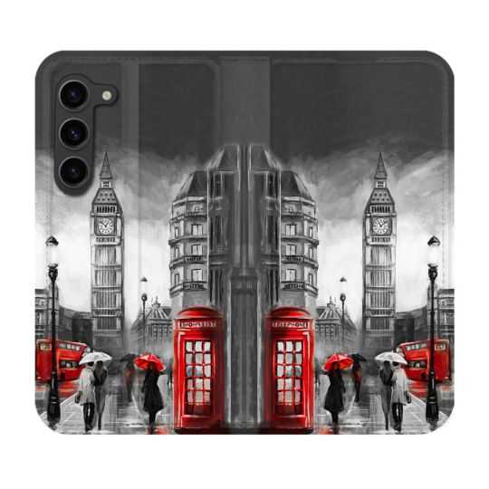 Housse Cuir Portefeuille Pour Samsung Galaxy S23 Plus Voyage Angleterre Londres Vintage
