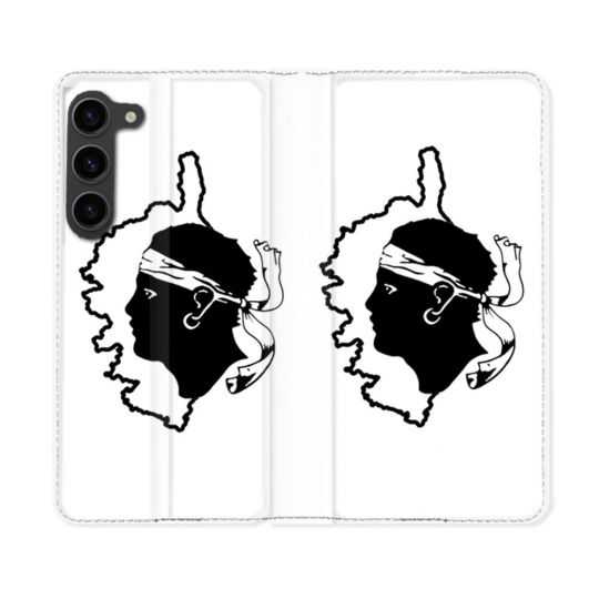 Housse Cuir Portefeuille Pour Samsung Galaxy S23 Plus Voyage Corse Blanc