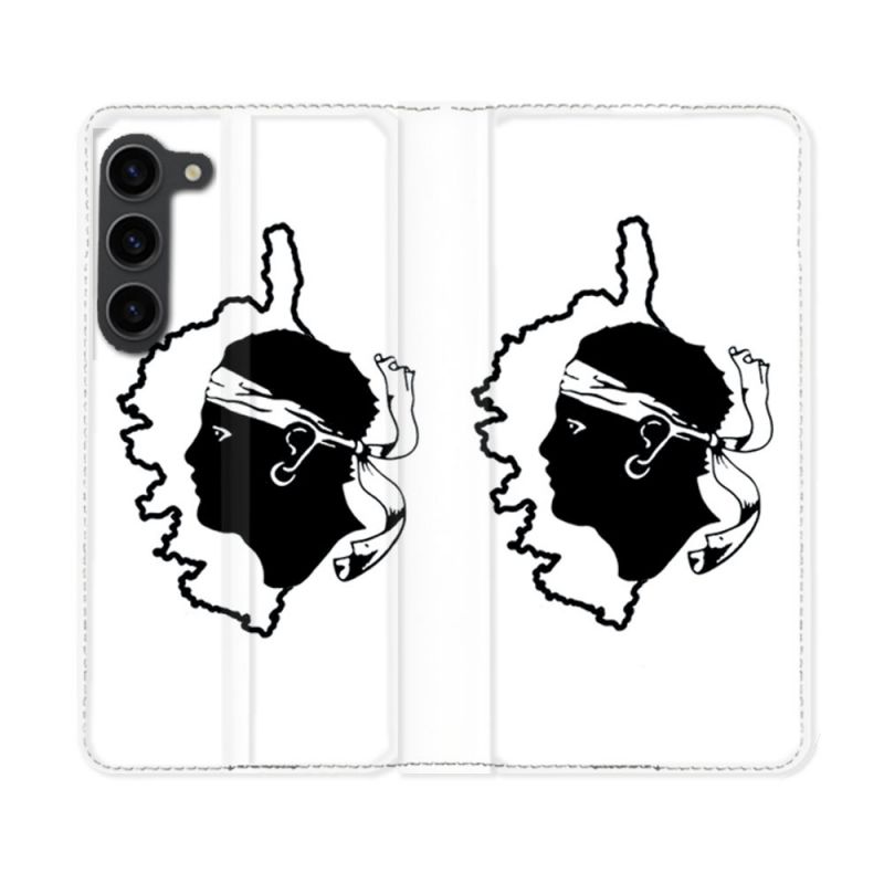 Housse Cuir Portefeuille Pour Samsung Galaxy S23 Plus Voyage Corse Blanc