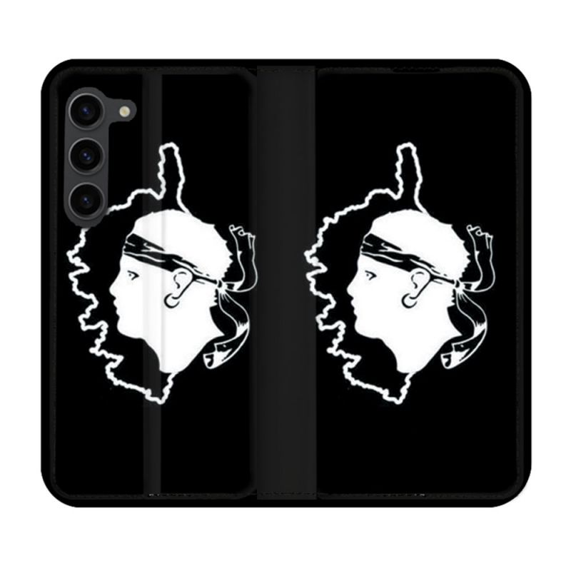 Housse Cuir Portefeuille Pour Samsung Galaxy S23 Plus Voyage Corse Noir