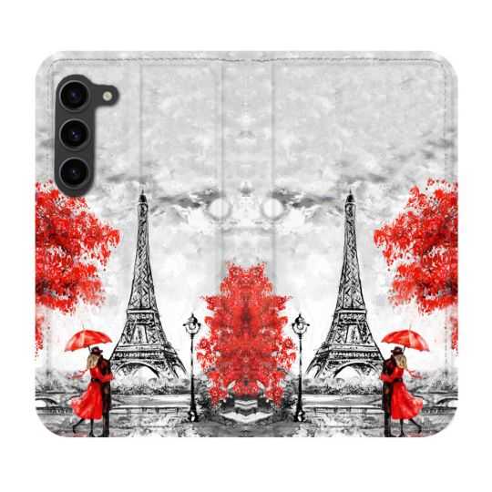 Housse Cuir Portefeuille Pour Samsung Galaxy S23 Plus Voyage France Paris Rouge