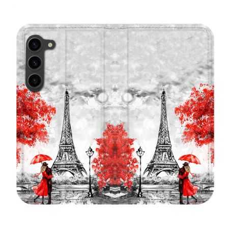 Housse Cuir Portefeuille Pour Samsung Galaxy S23 Plus Voyage France Paris Rouge
