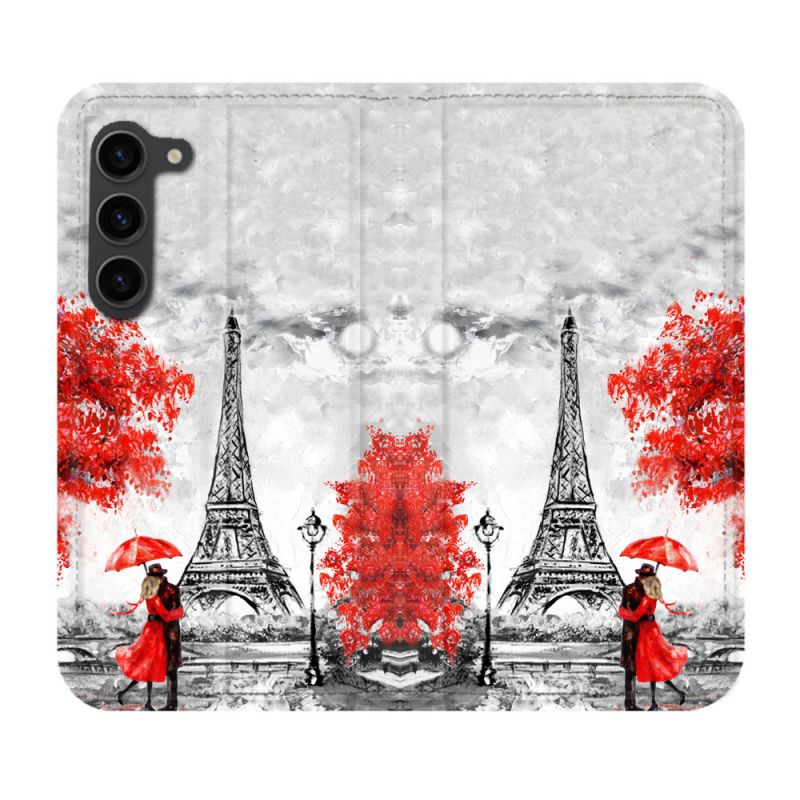 Housse Cuir Portefeuille Pour Samsung Galaxy S23 Plus Voyage France Paris Rouge