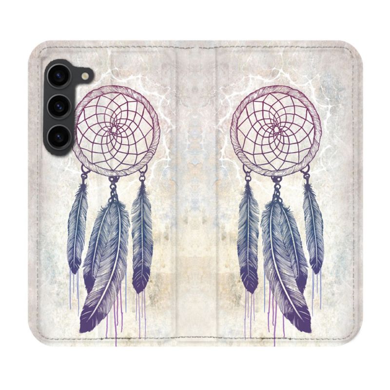 Housse Cuir Portefeuille Pour Samsung Galaxy S23 Plus Zen Attrape Reve Blanc