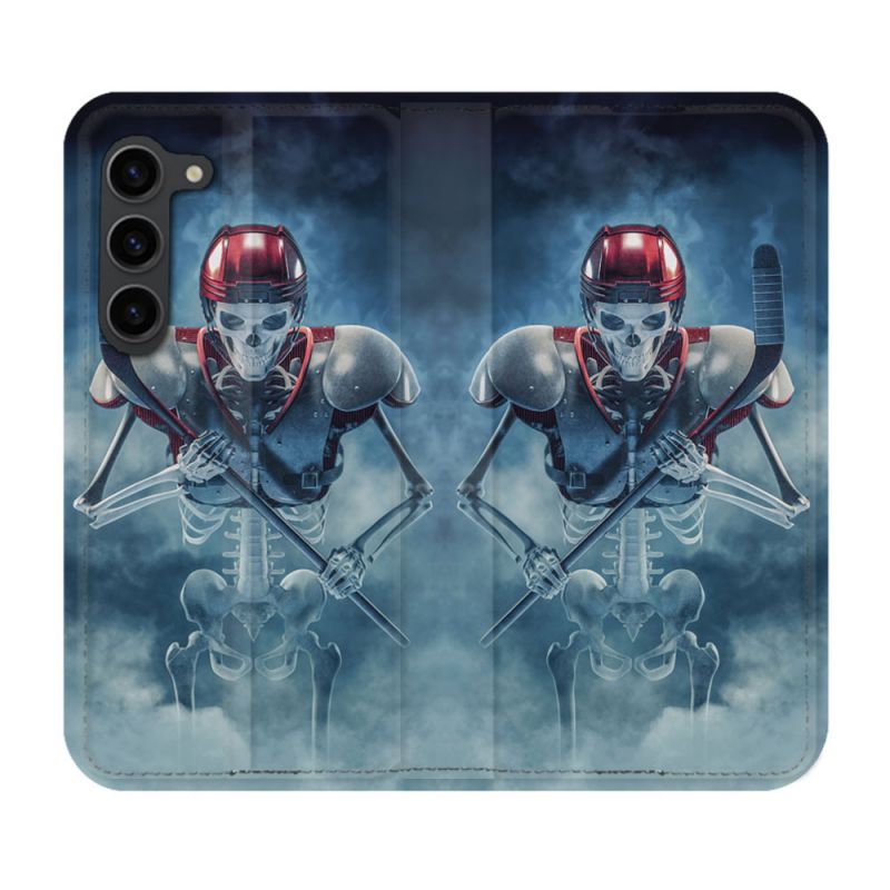 Housse Cuir Portefeuille Pour Samsung Galaxy S23 Plus Sport Hockey Squelette