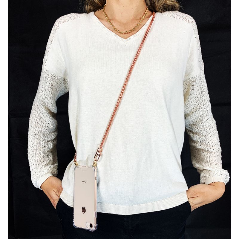 Lanière / Bandoulière / Cordon Metal Maille Serpent Rose