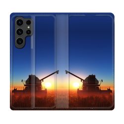 Housse Cuir Portefeuille Pour Samsung Galaxy S23 Ultra Agriculture Moissonneuse Soleil