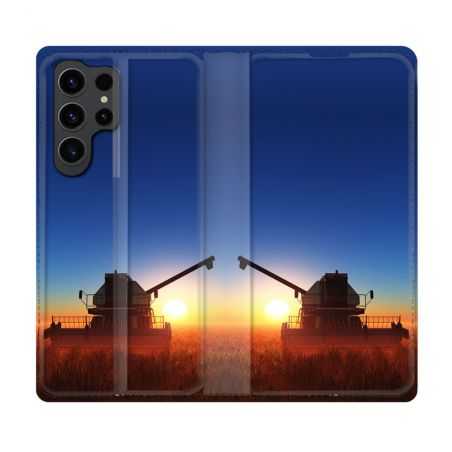 Housse Cuir Portefeuille Pour Samsung Galaxy S23 Ultra Agriculture Moissonneuse Soleil
