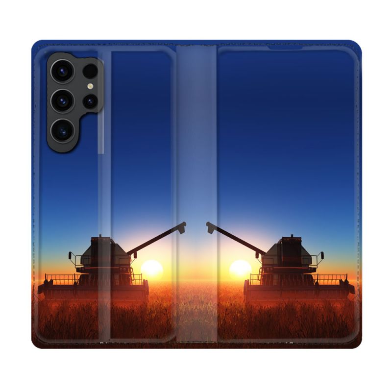 Housse Cuir Portefeuille Pour Samsung Galaxy S23 Ultra Agriculture Moissonneuse Soleil
