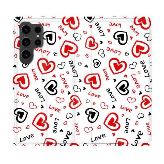 Housse Cuir Portefeuille Pour Samsung Galaxy S23 Ultra Amour Love