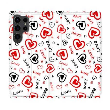 Housse Cuir Portefeuille Pour Samsung Galaxy S23 Ultra Amour Love