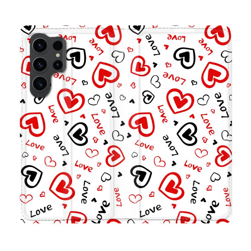 Housse Cuir Portefeuille Pour Samsung Galaxy S23 Ultra Amour Love