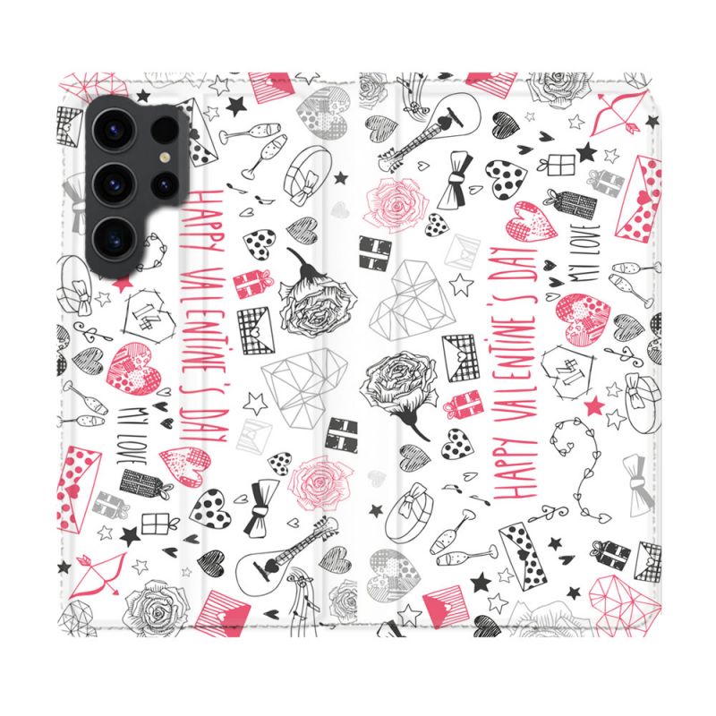 Housse Cuir Portefeuille Pour Samsung Galaxy S23 Ultra Amour Valentines