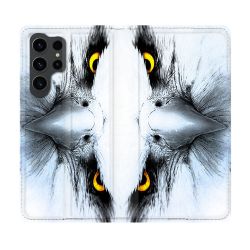 Housse Cuir Portefeuille Pour Samsung Galaxy S23 Ultra Animal Aigle Royal Blanc