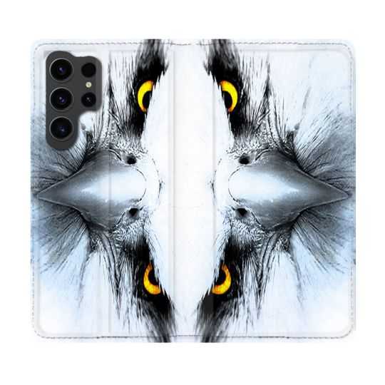 Housse Cuir Portefeuille Pour Samsung Galaxy S23 Ultra Animal Aigle Royal Blanc