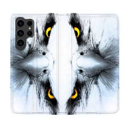 Housse Cuir Portefeuille Pour Samsung Galaxy S23 Ultra Animal Aigle Royal Blanc