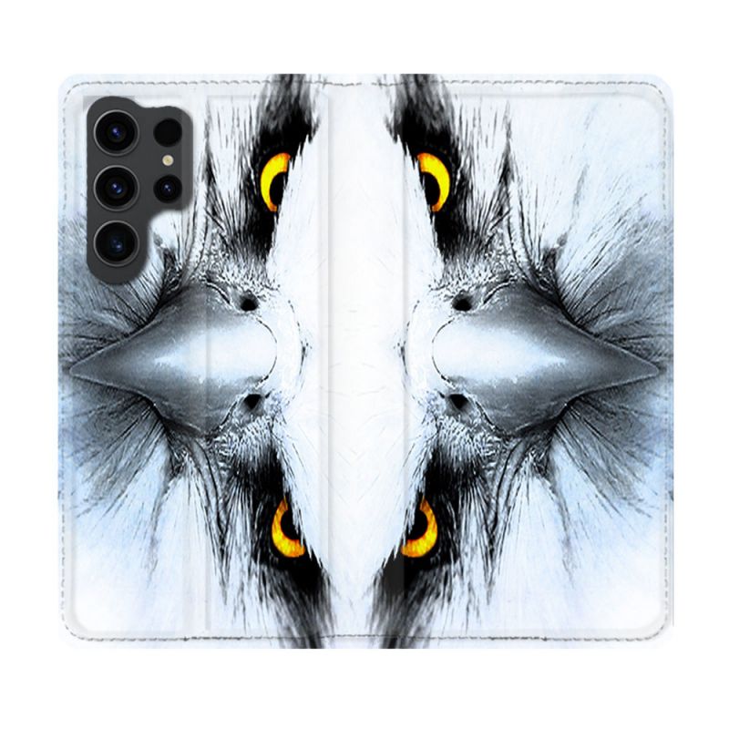 Housse Cuir Portefeuille Pour Samsung Galaxy S23 Ultra Animal Aigle Royal Blanc