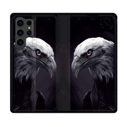 Housse Cuir Portefeuille Pour Samsung Galaxy S23 Ultra Animal Aigle Royal Noir