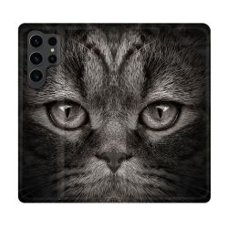 Housse Cuir Portefeuille Pour Samsung Galaxy S23 Ultra Animal Chat Gris