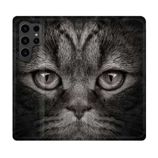 Housse Cuir Portefeuille Pour Samsung Galaxy S23 Ultra Animal Chat Gris
