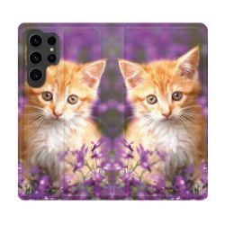 Housse Cuir Portefeuille Pour Samsung Galaxy S23 Ultra Animal Chat Violet