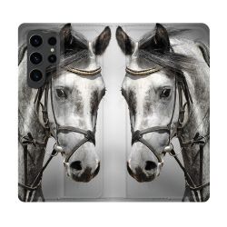 Housse Cuir Portefeuille Pour Samsung Galaxy S23 Ultra Animal Cheval Blanc