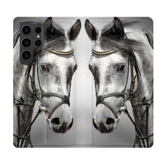 Housse Cuir Portefeuille Pour Samsung Galaxy S23 Ultra Animal Cheval Blanc
