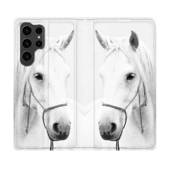Housse Cuir Portefeuille Pour Samsung Galaxy S23 Ultra Animal Cheval Cristal