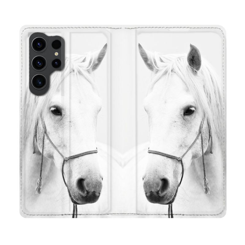 Housse Cuir Portefeuille Pour Samsung Galaxy S23 Ultra Animal Cheval Cristal