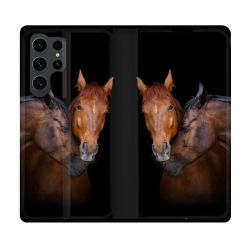 Housse Cuir Portefeuille Pour Samsung Galaxy S23 Ultra Animal Cheval Marron