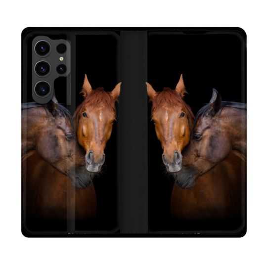 Housse Cuir Portefeuille Pour Samsung Galaxy S23 Ultra Animal Cheval Marron